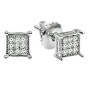 Dazzlingrock Collection 0.10 CT Round White Diamond Square Stud Earrings for Men, Sterling Silver